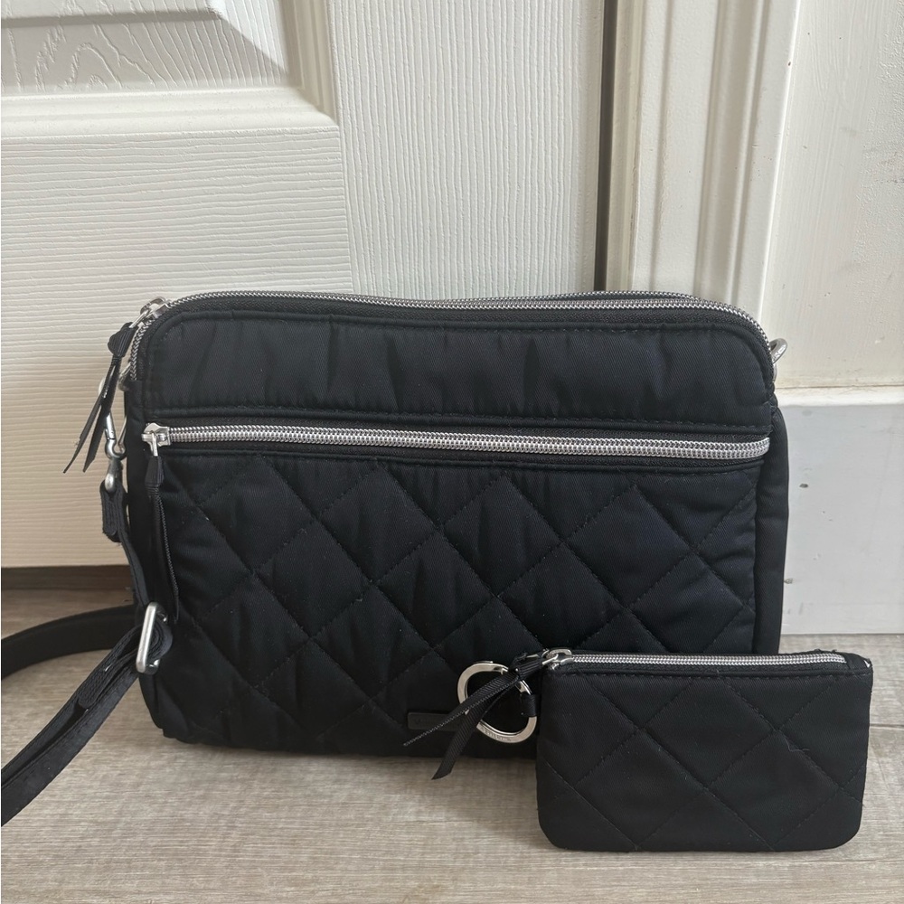 Vera Bradley Black Quilted Crossbody Bag with Silver Accents